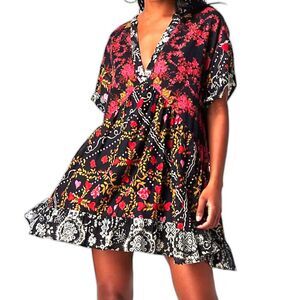 Free People Black and Red Floral Mini Dress